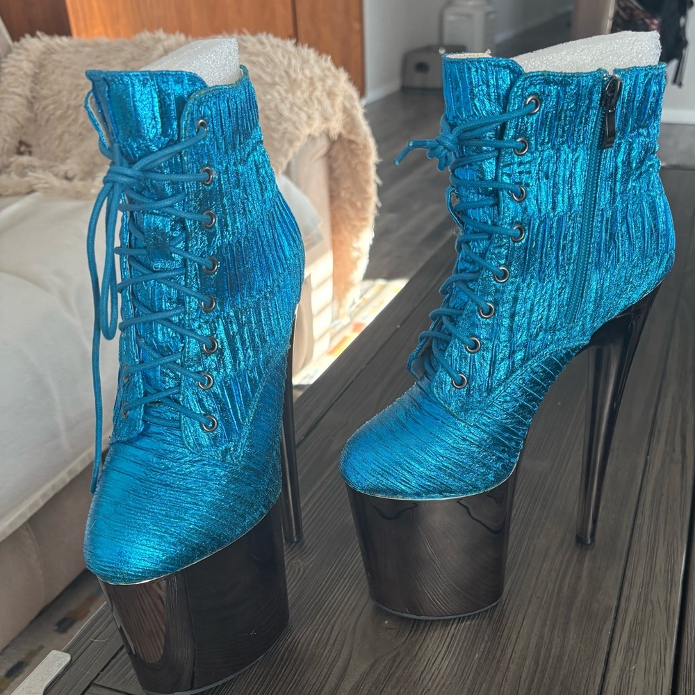 Blue Platform Lace-Up Boots
